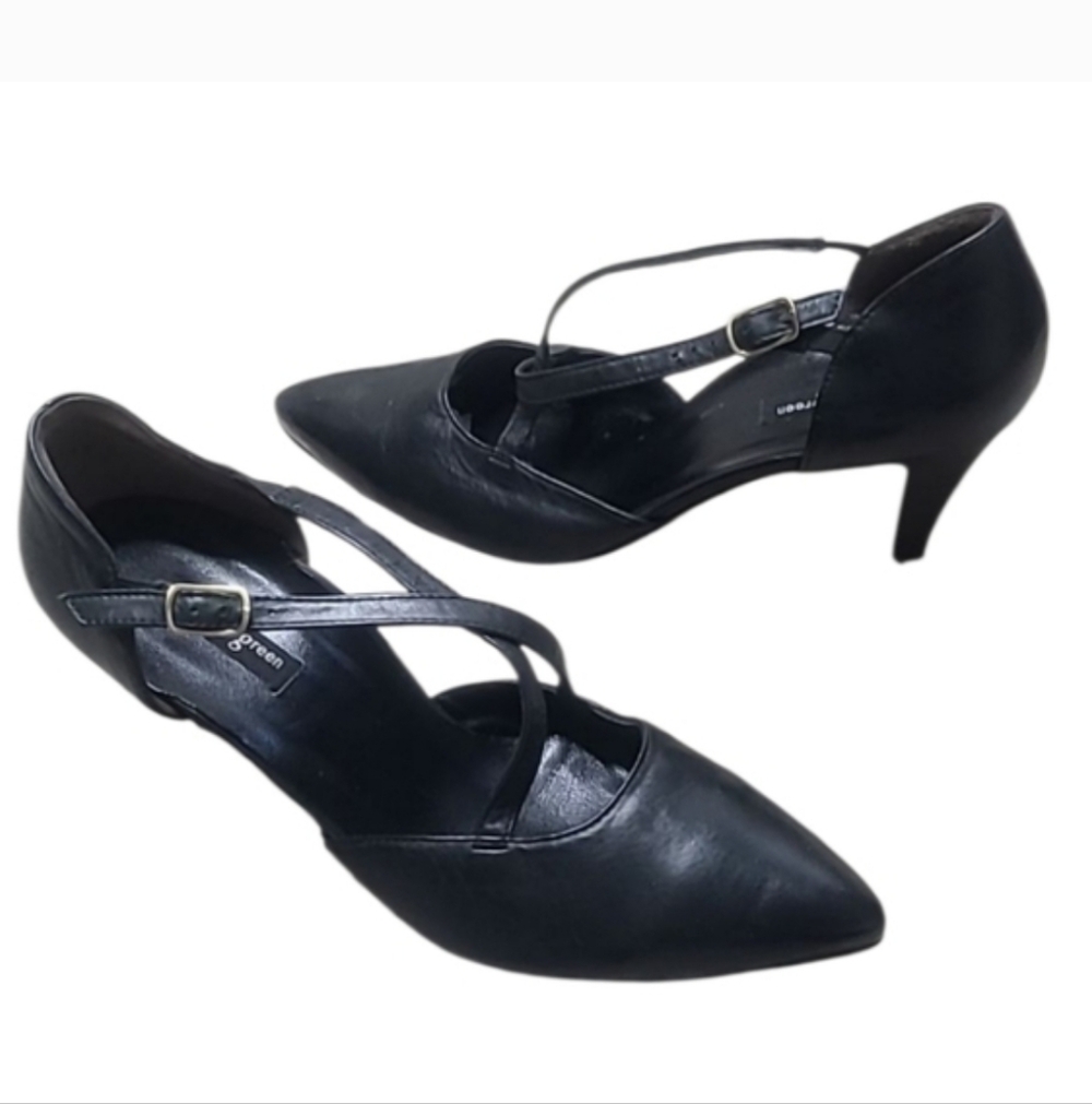 Paul Green Black Leather Criss Cross Straps Heels Pumps - Picture 2 of 9